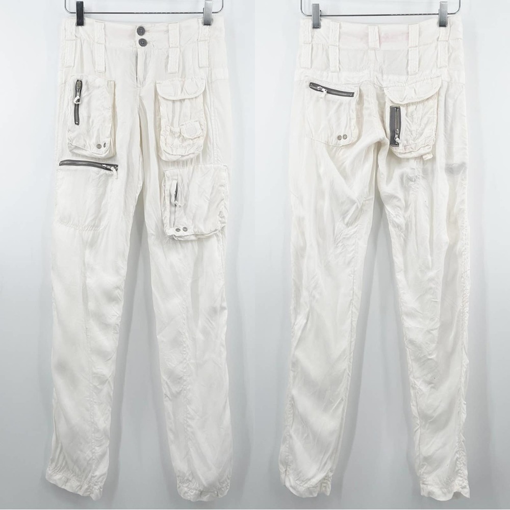 PETE & GRETA x JOHNNY WAS Y2K Cupra Blend Unisex Cargo Pants Wide Leg Creme SZ2